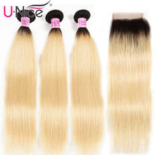 Unice Hair-Cabello Humano liso con cierre de encaje, accesorio capilar brasileño Remy, color rubio ombré, 3 mechones, 1B/613 Rubio 2024 - compra barato