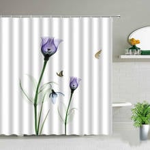 Tulip Floral Butterfly Shower Curtain Set Plant Flowers Bathroom Curtains Bath Decor Curtain 3d Waterproof Polyester Cloth 2024 - buy cheap