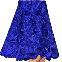 Tela de gasa suiza para vestido, tejido de encaje africano con piedra, color azul real, 5 yardas, 100% algodón, B298 2024 - compra barato