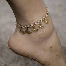Браслеты для ног женские, простые анклеты золотого цвета с кристаллами и бабочками, ювелирные изделия на цепочке, хороший подарок 2024 - купить недорого