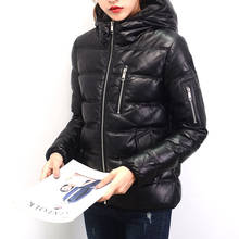 Jaqueta de couro legítimo com capuz feminina, casaco de inverno feminino 2020 de pele de carneiro, parka feminina my3787 2024 - compre barato