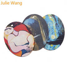 Julie Wang 3 шт. овальные известные картины маслом Подвески Дерево 30*40 мм Аксессуары для изготовления ювелирных изделий 2024 - купить недорого