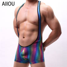 AIIOU Men's Nylon Jumpsuit Rainbow Color Gay Shirt Mens Wrestling Singlet Casual Tight Underwear Sling Stage Performance Wear 2024 - buy cheap