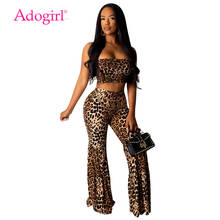 Adogirl Leopard Print Women Sexy 2 Piece Set Strapless Crop Top + Flare Pants Boot Cut Trousers Female Club Party Outfits Suit 2024 - buy cheap