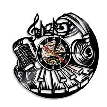 Music Notes Microphone Art Vinyl Record Wall Clock Rock and Roll Music Instrument Piano Wall Watch Microphone Headse Decor 2024 - buy cheap