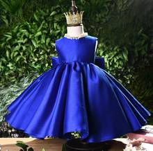 Navy Blue Satin Infant Girl Dress Puffy Baptism Dress Baby Girls Party Princess Birthday Outfits Kids Clothes New Year Gown 2024 - buy cheap