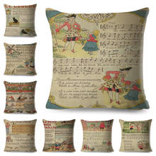 Funda de almohada con póster europeo Vintage para niños, cubierta de cojín de poliéster con dibujos animados, música, para sofá y silla del hogar 2024 - compra barato