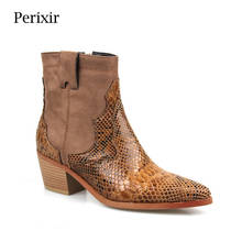 Perixir 2020 Spring New Brand Women Ankle Boots Sexy Pointed Toe Western Cowboy Boots Women Chunky Square Heel Boots 2024 - buy cheap