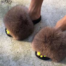 2020  Luxury Fur Slippers Women Real Fox raccoon Fur  Slides Home Furry Flat Sandals Female Cute Fluffy  Wholesale 2024 - buy cheap