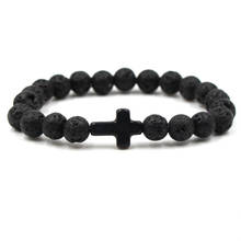 2021 Natural Black Volcanic Lava Stone Bracelets 9 color cross Bracelets Bangle For Women Men Friend Cassic Jewelry Holiday Gift 2024 - buy cheap