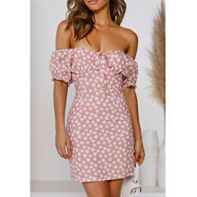 Novas mulheres fora do ombro wrap verão boho vestido floral prairie chic mini impressão de manga curta vestido festa senhora férias praia vestidos 2024 - compre barato