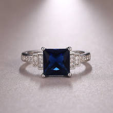 Vintage Luxury Blue Zircon Square Cut Design Rings For Women Elegant Female Wedding Jewelry Engagement Gift Finger Ring 2024 - buy cheap