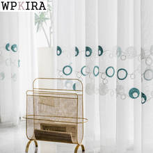 Cortina circular para sala de estar, tela de malla transparente moderna para cocina y balcón, bordado blanco, S334 # D 2024 - compra barato