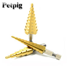 Petpig broca revestida de titânio, 3 peças de ferramentas elétricas, metal 3-12mm/4-12mm/4-20mm, corte cônico, perfuração de madeira de alta velocidade, broca de aço 2024 - compre barato