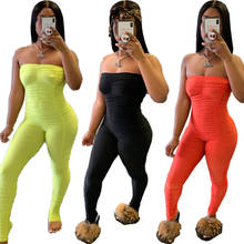 Neon Rompers Strapless Jumpsuit Women Summer Off Shoulder Backless Romper Ruched Stacked Leggings Pants One Piece Overalls 2024 - buy cheap