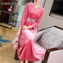 2022 vintage women chinese style velet cheongsam formal dress lady party oriental long slim qipao dresses elegant hanfu costumes 2024 - buy cheap