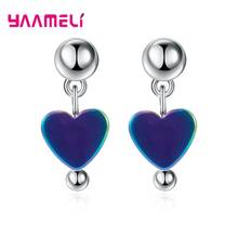 925 Sterling Silver Rainbow Colored Heart Dangler Earrings for Women Female Valentine's Day Birthday New Year Gift Dropshipping 2024 - buy cheap