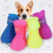 Botas de goma coloridas para mascotas, zapatos de lluvia para perros y gatos, antideslizantes, impermeables, 4 unids/set/juego, suministros para mascotas 2024 - compra barato