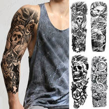 Большой рукав с татуировкой, Череп, крылья, звезда, водостойкая наклейка, роза, ангел, боди-арт, полностью искусственная татуировка для женщин и мужчин 2024 - купить недорого