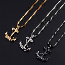 Men Anchor Pendant Punk Necklace Black Gold Silver Color Alloy Snake Chain Necklace 2024 - buy cheap