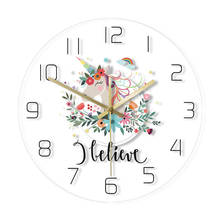 I Believe Rainbow Wall Clock Unicorn With Flower Crown Modern Design Watercolour Print Nursery Slient Quartz Saat Girl Room Deco 2024 - buy cheap