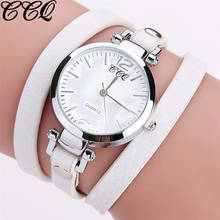 Ccq relógio com pulseira de couro feminino, relógio casual para mulheres, com pulseira de couro e quartzo 2024 - compre barato