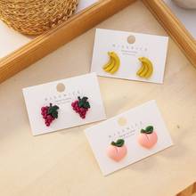 2021 Wholesale South Korean Fashion Grape Banana Peach Fruit Earrings Ins Wind Girl Cute Small Earrings for Women 2024 - buy cheap