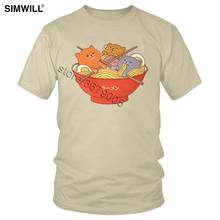 Funny Ramen T-Shirt  Noodles And Cats Shirt Novelty Design Cotton T Shirts Men's Short Sleeved Round Neck Humor Graphic Tee 2024 - buy cheap