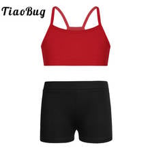 TiaoBug Kids Stretchy Crop Top with Shorts Girls Ballet Gymnastics Activewear Sports Workout Fitness Stage Performance Dancewear 2024 - buy cheap