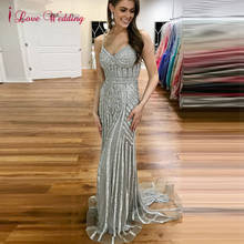 Simple Mermaid Evening Dress Elegant Crystal Spaghetti Strap Floor Length Women Party Gown 2020 New Arrival 2024 - buy cheap