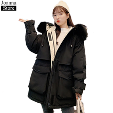 Winter New Women Parka Long Warm Hooded Cotton Clothing Long Sleeve Fur Collar Black Jacket Oversize Fluffy White Casual parkas 2024 - buy cheap