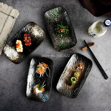 Prato de sushi japonês retangular de pedra, prato de cerâmica retrô para sushi, prato japonês para cozinha 2024 - compre barato