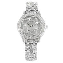 Relógio feminino de quartzo, relógio de pulso luxuoso com diamantes entrelaçados na liga, com esqueleto, modelo exclusivo de flores e diamantes 2024 - compre barato