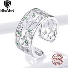BISAER-anillo grande del Árbol de la vida para mujer, de Plata de Ley 925, ajustable, de circonita verde, joyería Original 2020 EFR125 2024 - compra barato