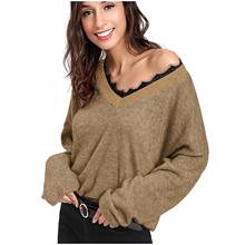 Женский кружевной пуловер с V-образным вырезом и длинными рукавами 2024 - купить недорого