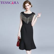 TESSCARA Women Elegant Luxury Tassel Dress Festa High Quality Red Evening Party Robe Femme Vintage Designer Trumpet Vestidos 2024 - buy cheap