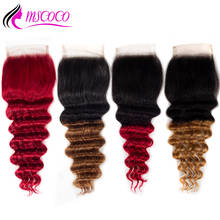 Mscoco 1b 27 30 cabelo humano loiro mel vermelho ombré colorido renda solta ondulada com fecho remy brasileiro cabelo humano suíço 4x4 2024 - compre barato