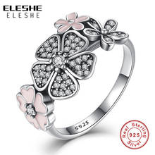 Fashion 925 Sterling Silver Pink Flower Poetic Daisy Cherry Blossom Finger Ring for Women Cubic Zirconia Wedding Jewelry Rings 2024 - buy cheap