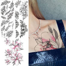 Aquarela dahlia flor lírio tatuagens temporárias para mulheres adulto realista flora rosa peônia tatuagem falsa etiqueta 3d grande tatoo 2024 - compre barato