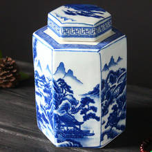 Ceramic Antique Storage Tank Ornament Blue And White Porcelain Hexagonal Decorative Jar Living Room Chinese Style Decoration 2024 - buy cheap