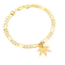 Bangrui 21 cm gold Color leaf pendant Chain Bracelet Men Jewelry party Gift Wholesale Trendy 5MM Wide Chain Link Bracelet 2024 - buy cheap