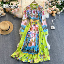 2021 spring new women turn down collar Retro print long sleeve chiffon A-line dress female Chic elegant waist Bohemia dresses 2024 - buy cheap