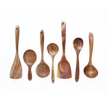 Teca de madeira natural utensílios de mesa colher colher turner longo arroz escorredor sopa skimmer cozinhar colheres colher cozinha em casa conjunto de ferramentas 2024 - compre barato