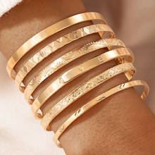 Huangtang 6 pçs/sets cor do ouro pulseira para as mulheres boêmio carta de amor metal aberto manguito pulseira jóias presente 17393 2024 - compre barato
