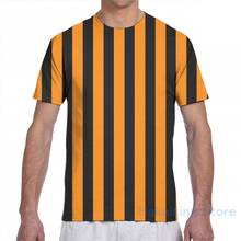 Camiseta listrada vertical e laranja neon, camiseta masculina e feminina de manga curta com estampa estilosa para meninos e meninas 2024 - compre barato