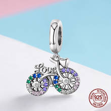 Pingente de prata esterlina 925 para pulseira 3mm, colar de bicicleta para mulheres, joias de moda, miçangas, joias diy 2024 - compre barato