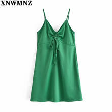 Xnwmnz za vestido feminino curto estampado vintage, verão 2021, alças ajustáveis, costas abertas, mini vestido sexy, vestido de festa feminino 2024 - compre barato