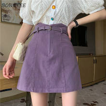 Skirts Women Solid Sashes A-line Stylish Ulzzang Summer High Waist Student Fashion Mini Skirt Leisure Purple All-match Ins Daily 2024 - buy cheap