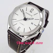 PARNIS 43mm 21 jewels Miyota automatic watch men waterproof leather strap white dial sapphire glass 2024 - buy cheap