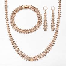 Conjunto de joyería de oro rosa para mujer, cadena de especias geométricas, joyería de moda para boda, collar, pulsera, pendientes, LCS12, 585 2024 - compra barato